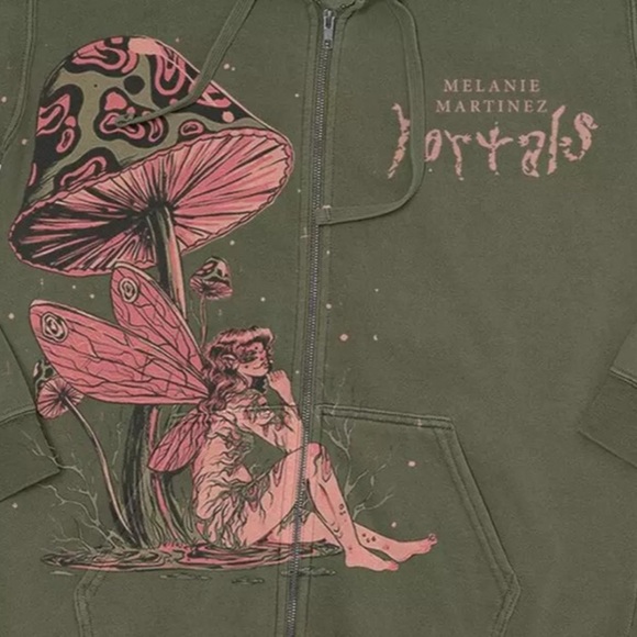 Melanie Martinez Portals Mushroom Zip-up Hoodie in Color Olive - Picture 2 of 2